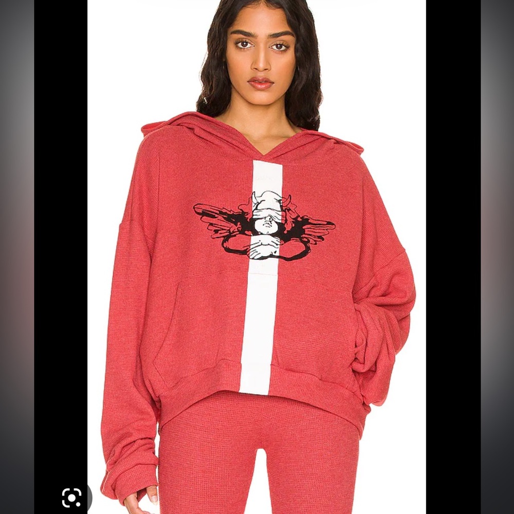 Boys Lie Broken Record Thermal Crop Hoodie in Red